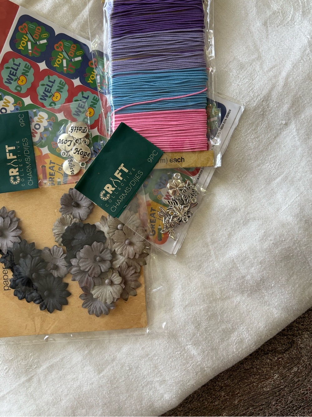 Back to School Teacher & Craft Supply Lot (Stickers, Charms, Cord, & Flowers)